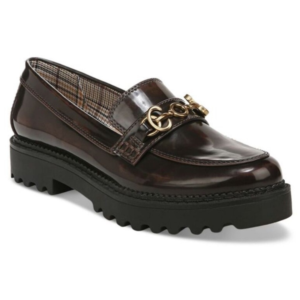Circus NY Brown Loafer Black Heel 6.5 NEW NWOT Gold Accent Deana Round Toe
